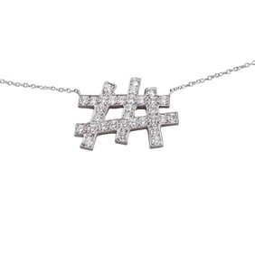 Angela Cummings Platinum DIamond Hashtag Pendant Necklace