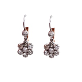 Antique Platinum Gold Diamond Cluster Drop Earrings