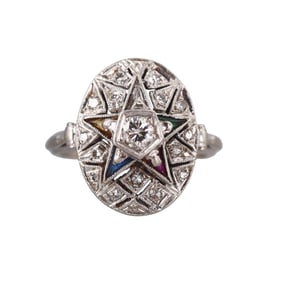 Midcentury 14k Gold Diamond Gemstone Star Ring