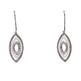 18k Gold Diamond White Enamel Drop Earrings