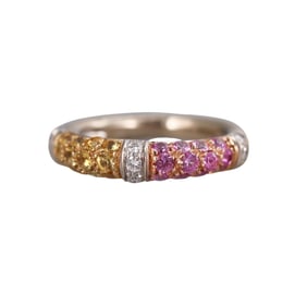 18k Gold Pink Yellow Sapphire Diamond Ring