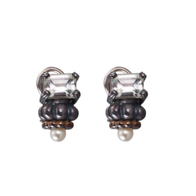 Lagos Caviar 18k Gold Silver Crystal Pearl Earrings
