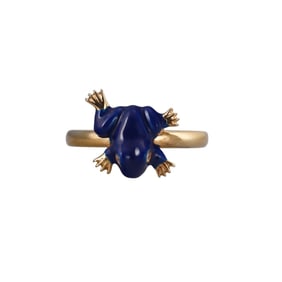 Onirikka 18k Gold Blue Enamel Diamond Frog Ring