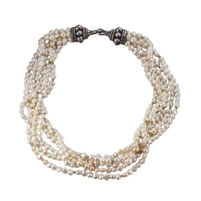 Lagos Caviar 18k Gold Silver Pearl Multi Strand Necklace