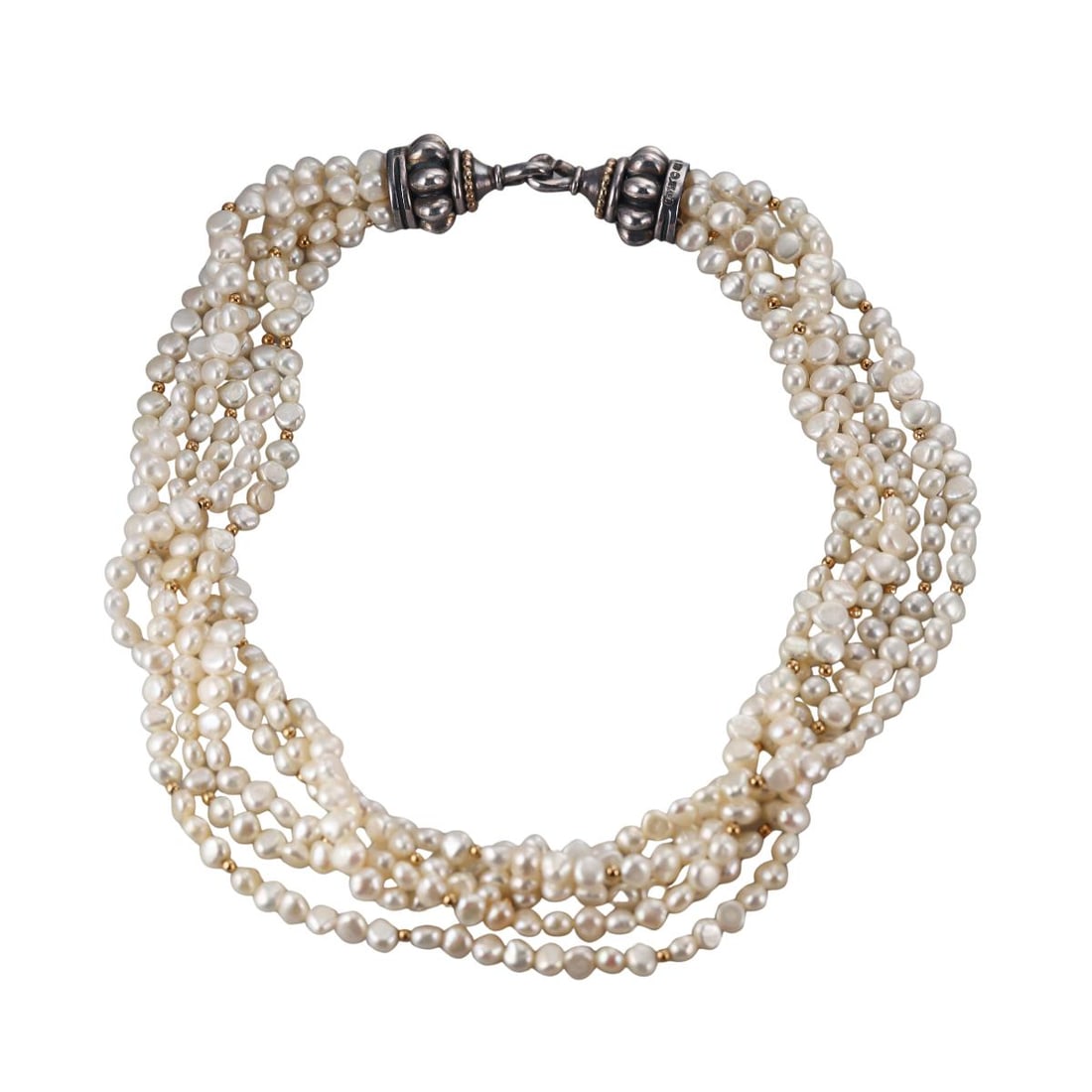 Lagos Caviar 18k Gold Silver Pearl Multi Strand Necklace (1 of 4)