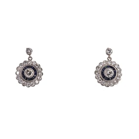Platinum Diamond Sapphire Drop Earrings