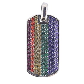 David Yurman Silver Streamline Rainbow Sapphire Tag Pendant