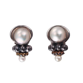 Lagos Caviar 18k Gold Silver Pearl Earrings