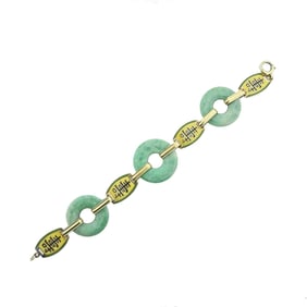 Art Deco 14k Gold Jade Enamel Bracelet