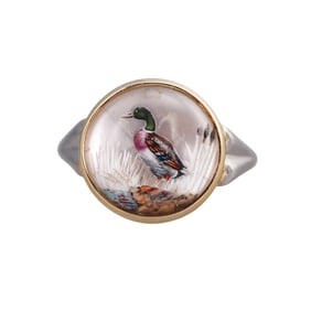 Platinum Reverse Painting Duck Ring