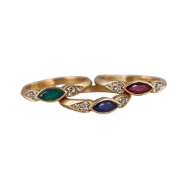 Boucheron 18k Gold Ruby Emerald Sapphire Stackable Ring Set of 3