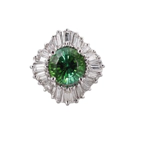 14k Gold 1.75ct Green Tourmaline Diamond Ballerina Ring