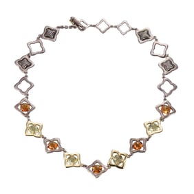 David Yurman 18k Gold Silver Citrine Quatrefoil Necklace