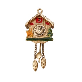 Vintage 14k Gold Enamel Coo Coo Clock Charm