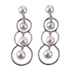 18k Gold Diamond Pearl Drop Earrings