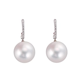 18k Gold South Sea Pearl Diamond Drop Earrings