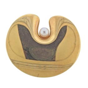 Georg Jensen 18k Gold Pearl Brooch Pin No. 1351