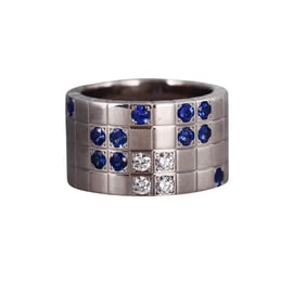 Cartier Lanieres 18k Gold Diamond Sapphire Wide Band Ring Size 53