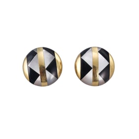 Tiffany & Co 18k Gold Inlay Black Jade MOP Earrings