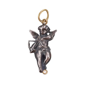 Ancient Inspired 24k Gold Silver Diamond Cupid Pendant Charm