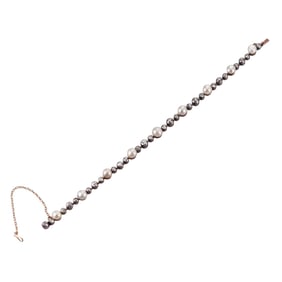 GIA Natural Pearl Antique Gold Silver Diamond Bracelet
