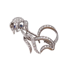 Art Deco Platinum Diamond Sapphire Poodle Dog Brooch