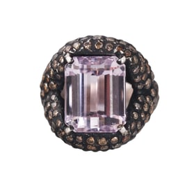 Kunzite Fancy Brown Diamond Silver Cocktail Ring