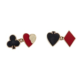 Asprey 18k Gold Enamel Playing Card Symbols Cufflinks