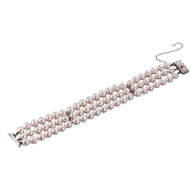 Mikimoto Vintage 14k Gold Pearl 3 Strand Bracelet