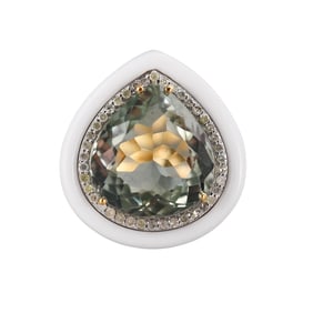 14k Gold Silver Prasiolite White Onyx Diamond Ring