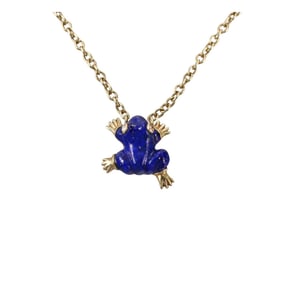 Onirikka 18k Gold Lapis Diamond Frog Pendant Necklace