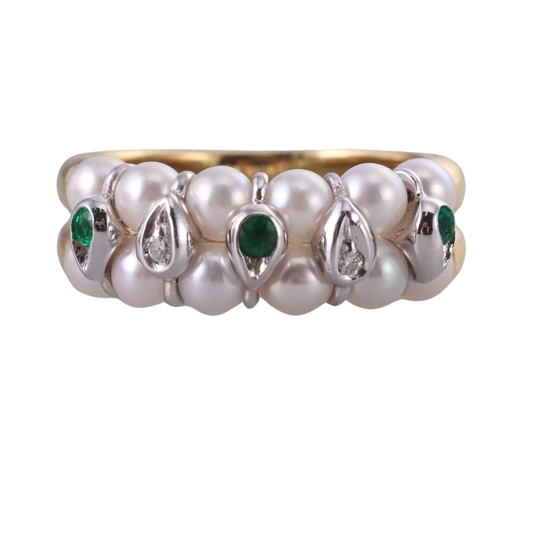 Mikawa for Damiani Italian Gold Diamond Pearl Emerald Ring (1 of 4)