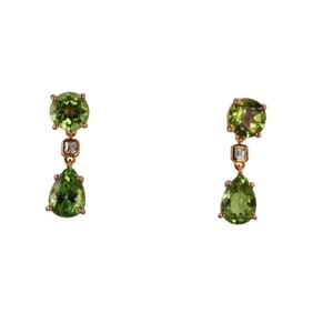18k Gold Peridot Diamond Drop Earrings