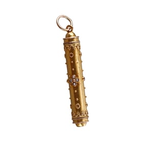 Antique French 18k Gold Ruby Pearl Mechanical Pencil Charm Pendant