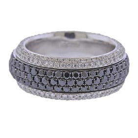 Bucherer 18k Gold Black Diamond Rotating Band Ring