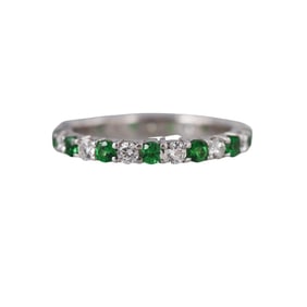 18k Gold Diamond Tsavorite Eternity Wedding Band Ring