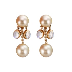 Assael Prince Dimitri South Sea Pearl Moonstone Gold Drop Earrings