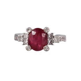 18k Gold Red Stone Diamond Engagement Ring