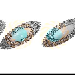 1960s 14k Gold 2.80ctw Diamond Turquoise Cocktail Earrings: Metal  : 14k Yellow Gold  Designer  :Not Signed  Gemstone  : Diamonds approx. 3.00ctw, Turquoise 12.8 x 11.5mm.  Measurements  : Earrings are 25mm x 24mm.  Marked:  : 14k.  Weight:  : 2