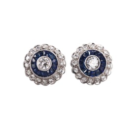 Platinum Diamond Sapphire Stud Earrings