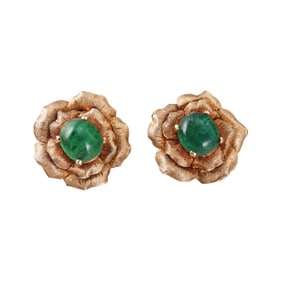 18k Gold Emerald Flower Earrings