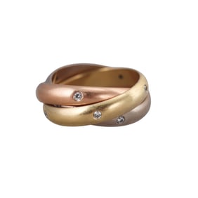 Cartier Trinity 18k Tri Color Gold Diamond Rolling Band Ring