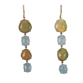 18k Gold Opal Aquamarine Drop Earrings