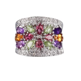 14k Gold Diamond Multi Gemstone Ring