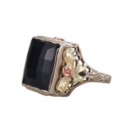 Art Deco 14k Tri Color Gold Onyx Ring