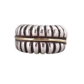 Tiffany & Co Sterling Silver 18k Gold Ribbed Band Ring