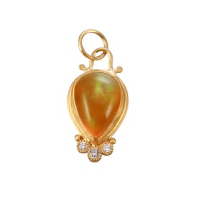 24k Gold Diamond Opal Pendant Charm