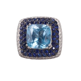 18k Gold Diamond Sapphire Blue Topaz Cocktail Ring
