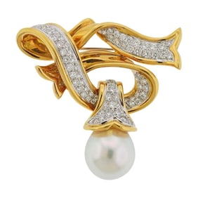 Angela Cummings Assael Pearl Diamond Platinum Gold Brooch Pendant