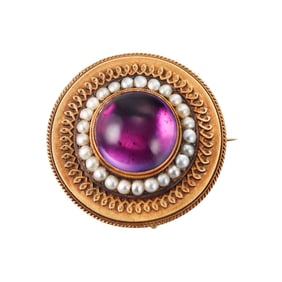 Antique Victorian 14k Gold Pearl Amethyst Locket Brooch Pin